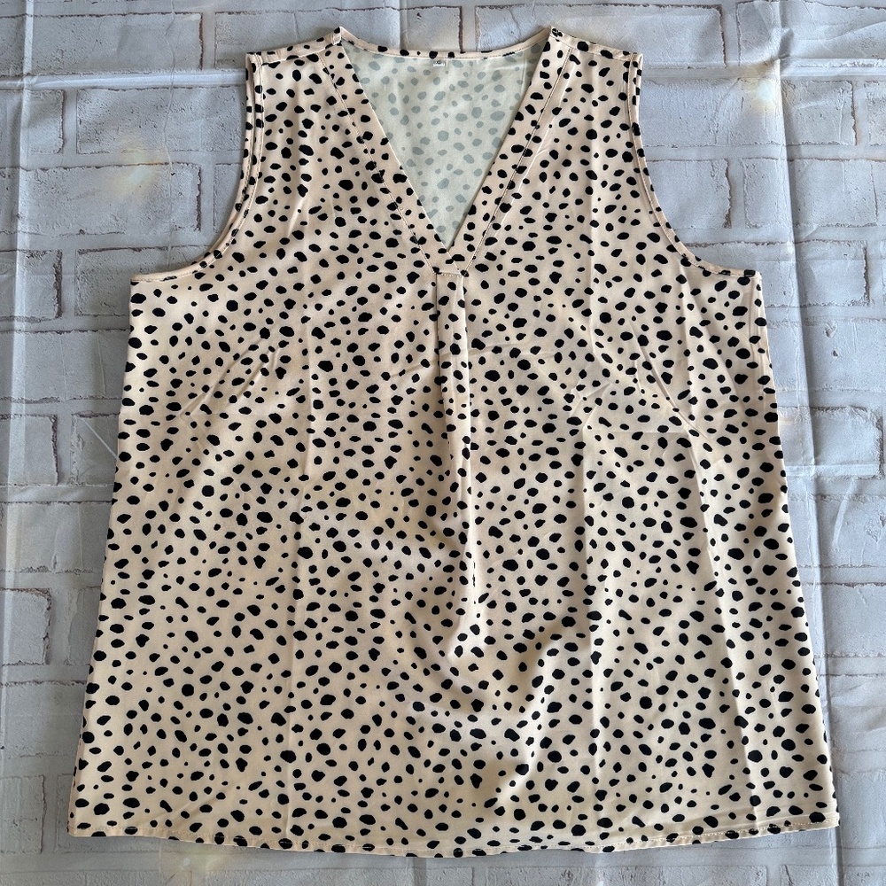 Sleeveless V-Neck Dalmatian Dot Blouse Size- XL, Like new